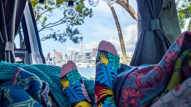 Auckland view from campervan socks