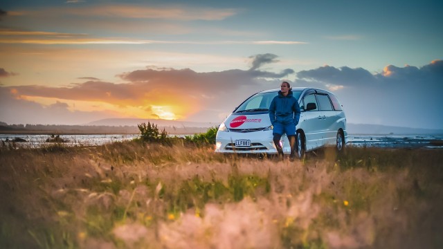 Enjoying sunset on NZ road trip