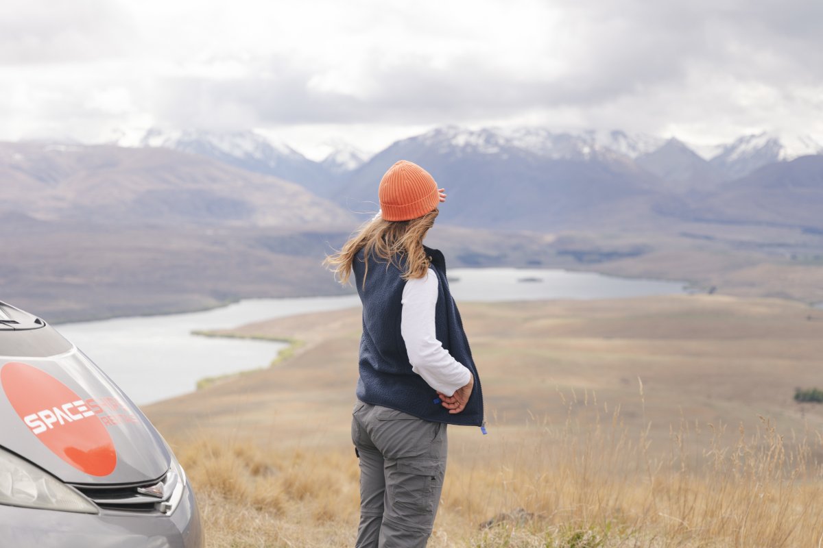 Space Traveller enjoying the amazing view in a remote location of New Zealand